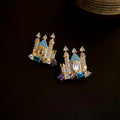 Castle Pendant Necklace And Stud Earrings Colorful Stones view 9