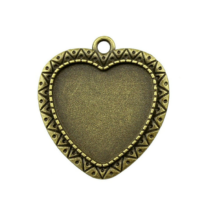 Engraved Heart Cabochon Pendant Trays in Two Finishes