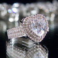Heart Shaped White Stone Ring with Pavé Halo and Band view 4