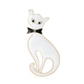 Enamel Cat Brooch Green Eyes Bowtie Black or White Gold Tone view 1