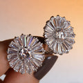 Silver Starburst Baguette Cubic Zirconia Stud Earrings view 2