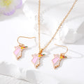 Gold Tone Pink Unicorn Enamel Necklace and Hook Earring Options view 1