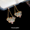 Green Crystal Butterfly Drop Earrings with Floral Bead Clusters view 3