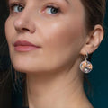 Silver Floral Disc Pearl Dangle Hoop Earrings Painted view 3