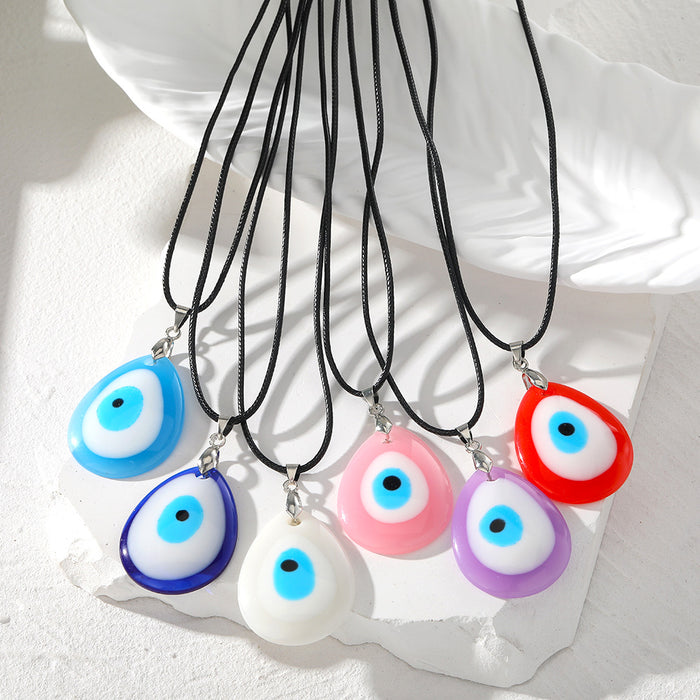 Teardrop Resin Evil Eye Pendant Necklaces on Black Cords