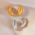 Ribbed Twisted Stripe Ear Studs Gold Silver Titanium Steel view 2