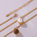 Gold Snake Chain Necklace Round Bezel Pendant Tiger Eye Or Pearl view 2