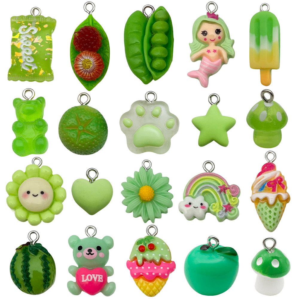 Green Resin Watermelon Ice Cream Bear Orange Charm Pendants for DIY Bracelet Necklace