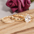 Oval Solitaire Three-Ring Set In Polished Gold Tone view 3