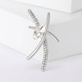 Marquise Crystal Crossed Bar Brooch Gold and Silver view 7