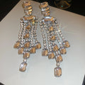 Silver Tone Rectangular Crystal Waterfall Earrings view 6