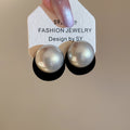 Oversized Pearl Stud Earrings with Black or Red Rims view 6