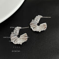 Ruffled Fan Leaf Open Hoop Stud Earrings Gold Silver Tone view 6