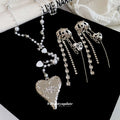 Silver Heart Pearl Y Necklace And Shell Tassel Drop Earrings view 2