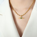 Gold Rope Chain Bar Pendant Necklace Green Or Black Glass view 6