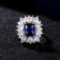 Silver Blue Rectangular CZ Halo Ring Full Pavé Sizes 6-10 view 3