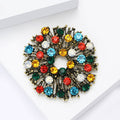 Antique Gold Multicolor Crystal Circle Brooch Openwork view 3