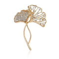 Gold Silver Rhinestone Ginkgo Leaf Brooch Dual Leaf Pin view 5