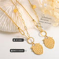 Gold Strawberry Pendant Necklace Mixed Chain Circle Link view 2
