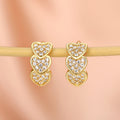 Gold and White Gold Triple Heart Crystal Huggie Hoop Earrings view 3