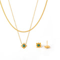 Gold Sunflower Opal Gemstone Necklace Stud Earrings Set view 5