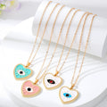 Gold Tone Crystal Edge Heart Enamel Evil Eye Pendant Necklaces view 1