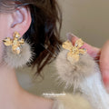 Gold Tone Flower And Pom Pom Drop Stud Earrings Fashion Earrings view 4