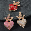 Rhinestone Crown Heart Charm Pendant Gold Tone Three Colors view 2