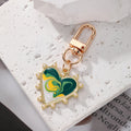 Gold Tone Pearl Heart Marbled Swirl Clip Keychains in Six Colors view 7