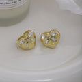 Gold Tone Heart and Bow Clear Stone Small Stud Earrings view 4