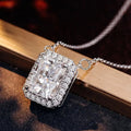 Silver Tone Rectangular Clear Stone Halo Pendant Necklace view 3