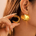 Large Polished C-Shape Chunky Hoop Earrings Metal Pair view 2