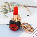 Resin Lipstick Keychain Rhinestone Lips Metal Bag Charm view 2