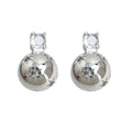 Silver Tone Clear Square Top Starburst Polished Ball Stud Earrings view 5