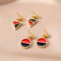 Gold Tone Red and Black Geometric Stud Drop Earrings view 1