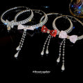 Red Bow Crystal Choker Necklace With Pearl Chain Drops view 1