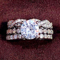 Round Crystal Three Band Bridal Style Ring Set Polished Metal Jewelry view 2