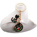 Black Cat Flower and Pearl Enamel Charm Keychain with Round Ring view 5