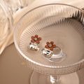 Brown Flower Clear Rectangle Crystal Stud Earrings view 3