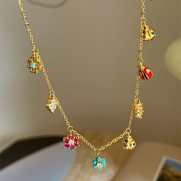 Delicate Floral Station Necklace in Silver Tone or Gold Tone