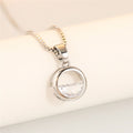 Silver Tone Circle Pendant Half Clear Stone Box Chain Necklace view 1