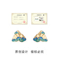 Gold Tone Blue Green Mountain And Cloud Pattern Stud Earrings view 3