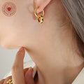 Gold Hoop Earrings Green Zircon Circle Pendant Drop view 3