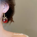 Red Apple Hook Earrings with Crystal Bow Detail Jewelry Design view 4