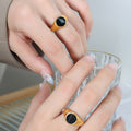 Black Oval Signet Ring Gold Steel Multi Size Metal Band view 4
