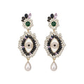 Crystal Eye Drop Earrings with Green Centers and Pearl Drops view 5