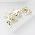 Pearl Vine Metal Brooch with Branching Gold or Silver Vine with Pearls and Clear Crystals view 3