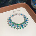 Blue Green Crystal Silver Earrings Bracelet Necklace Three view 7