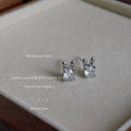 Silver Mini Rabbit Ear Clear Cubic Zirconia Stud Earrings view 3
