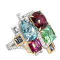 Multicolor Geometric Cluster Cocktail Ring White Metal Alloy view 4